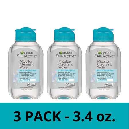 Garnier SkinActive Micellar Cleansing Water  All-in-1 Waterproof Makeup Remover and Facial Cleanser  3.4 Fl Oz  3 Pack 3 Count