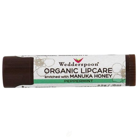 Wedderspoon Organic Lipcare with Manuka Honey  Peppermint  0.15 Oz  Pack of 2