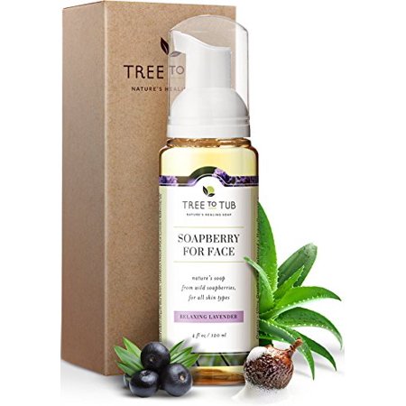 Tree to Tub, Soapberry Gentle Foaming Face Wash Cleanser, Moisturizing, PH Balanced for Dry, Sensitive Skin, Lavender, 4 Fl Oz (120 Ml)