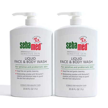 Paraben-Free Face and Body Wash with Pump for Sensitive and Delicate Skin PH 5.5 Ultra Mild Dermatologist Recommended Cleanser 33.8 Fluid Ounces (1 Li