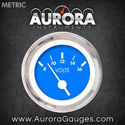 Aurora Instruments 6755 Marker Blue Metric Volt Gauge (White Vintage Needles, Chrome Trim Rings, Style Kit DIY Install)