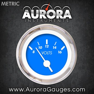 Aurora Instruments 6755 Marker Blue Metric Volt Gauge (White Vintage Needles, Chrome Trim Rings, Style Kit DIY Install) thumbnail
