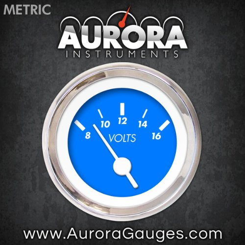 Aurora Instruments 6755 Marker Blue Metric Volt Gauge (White Vintage Needles, Chrome Trim Rings, Style Kit DIY Install) thumbnail