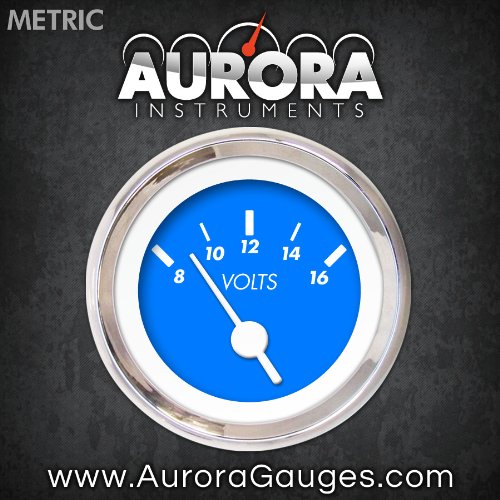 Aurora Instruments 6755 Marker Blue Metric Volt Gauge (White Vintage Needles, Chrome Trim Rings, Style Kit DIY Install) thumbnail