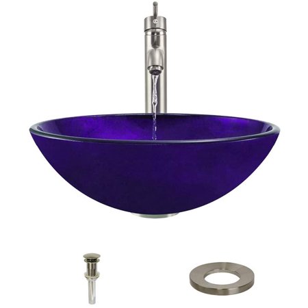 642 Brushed Nickel Bathroom 718 Vessel Faucet Ensemble (Bundle - 4 Items: Vessel Sink, Vessel Faucet, Pop-up Drain, and Sink Ring)
