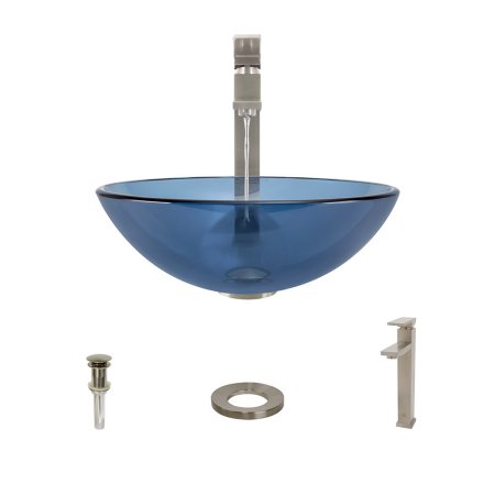 MR Direct 601 Aqua Vessel Sink Ensemble with a Brushed Nickel Finish 721 Faucet  Pop-up Drain  and Sink Ring.