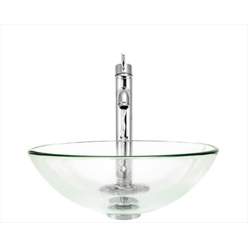 MR Direct 601 Crystal Vessel Sink Ensemble with a Chrome Finish 718 Faucet  Pop-up Drain  and Sink Ring.