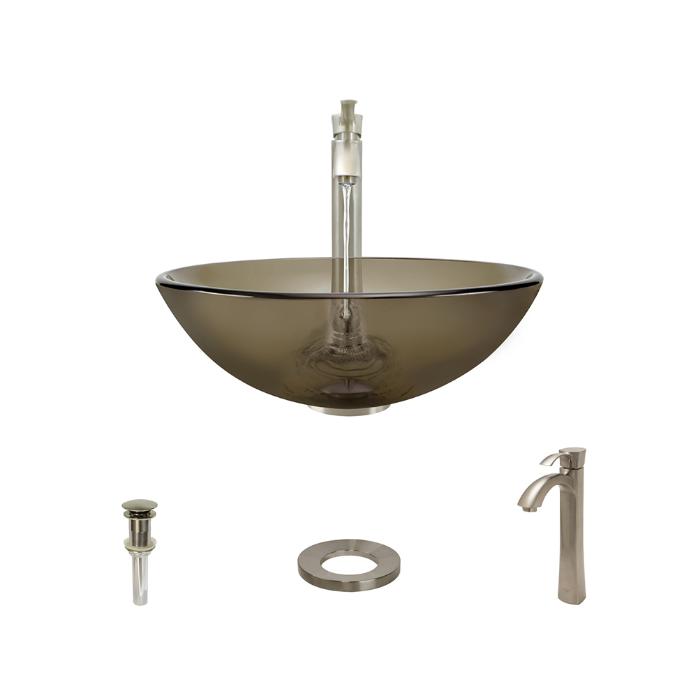 MR Direct 601 Taupe Vessel Sink Ensemble with a Brushed Nickel Finish 726 Faucet  Pop-up Drain  and Sink Ring.