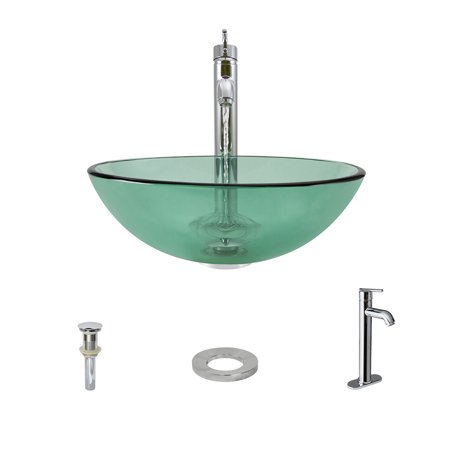 MR Direct 601 Emerald Vessel Sink Ensemble with a Chrome Finish 718 Faucet  Pop-up Drain  and Sink Ring.