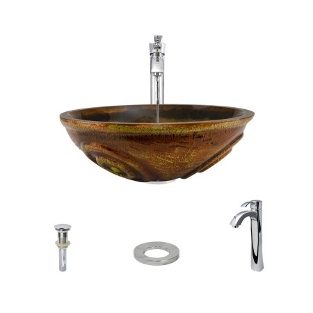610 Painted Glass Vessel Sink, Chrome Waterfall Faucet, Sink Ring, and Vessel Pop-up Drain