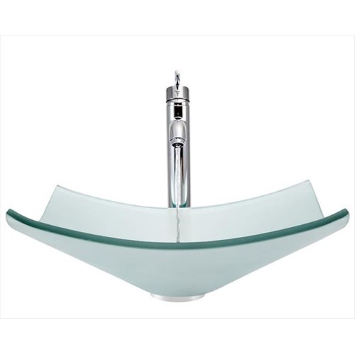 622 Frosted Glass Vessel Bathroom Sink, with Chrome Vessel Faucet, Sink Ring, and Vessel Pop-up Drain