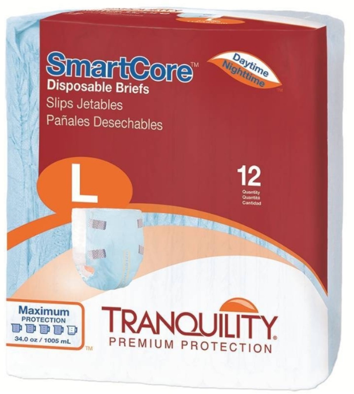 Tranquility, Unisex Adult Incontinence Brief Tranquility SmartCore Tab Closure Large, Pack of 12