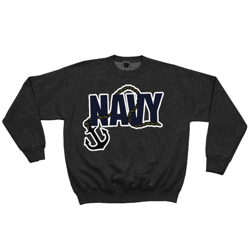 Fox Outdoor 64-6781 L Navy Anchor Crewneck Sweatshirt, Black - Large