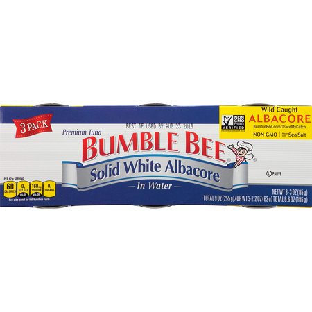 BUMBLE BEE Solid White Albacore Tuna in Water, Canned Tuna Fish, High Protein Food, Wild Caught, Gluten Free, 3 Oz Cans, 3Count (Pack of 8)