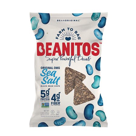Beanitos Black Bean Chips with Sea Salt Plant Based Protein Good Source Fiber Gluten Free Non-GMO Vegan Corn Free Tortilla Chip Snack, 5 Ounce, Pack o
