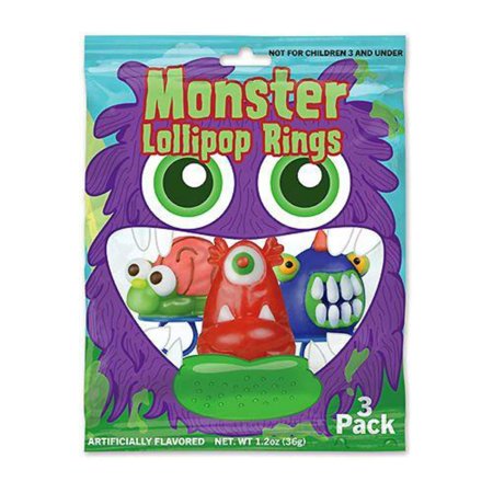 Monster Shaped Ring Pop Lollipops, 1.5 Oz, 3 Packs of 3