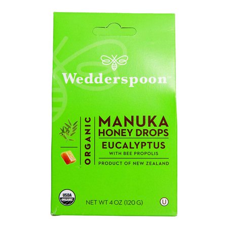 Wedderspoon Organic Manuka Honey Drops, Eucalyptus + Bee Propolis, Unpasteurized, Genuine New Zealand Honey, Perfect Remedy for Dry Throats, 4.0 Ounce