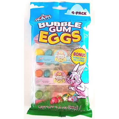 Carousel (1 Bag) Bubble Gum Easter Eggs Candy W/ Sticker Sheet - 4 Packs Total 48 Chewing Gum Eggs - Net Wt. 3.4 Oz / 96 G - SET of 2