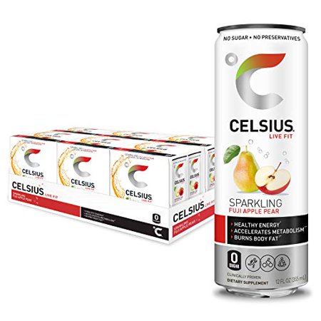 CELSIUS Sparkling Fuji Apple Pear Fitness Drink  Zero Sugar  Slim Can  12 Fl Oz (Pack of 24)