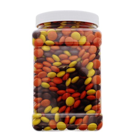 Reeses Pieces 2.25 Pound Bulk Gift Tub - Bulk Value Packed Reese's Chocolate/Peanut Butter Candy in a 48 FL OZ Gift Ready Reusable Square Grip Jar