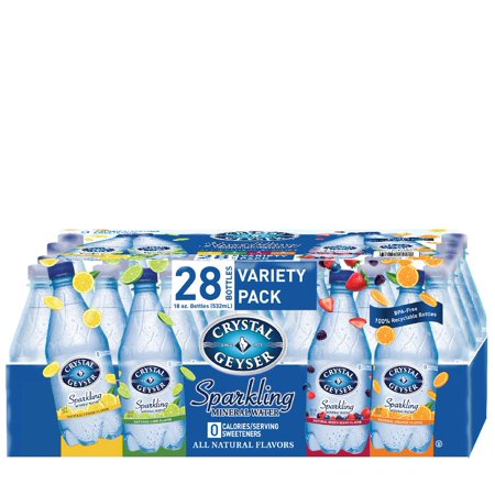 Crystal Geyser Mineral Water, 28ct. Variety Pack, 4 Flavors 18oz. Bottles, No Artificial Ingredients, Sweeteners, No Calorie (Pack of 28)