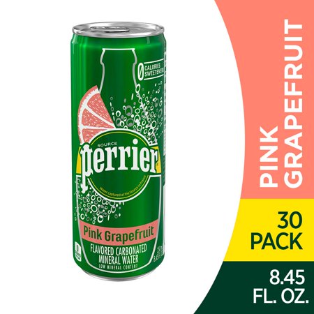 Perrier Pink Grapefruit Flavored Carbonated Mineral Water, 8.45 Fl Oz (30 Pack) Slim Cans