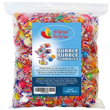 Dubble Bubble Gumballs - Dubble Bubble Gum - Double Bubble Gum - Gumballs Assorted Fruit Flavors, Individually Wrapped Bulk Candy 4 LB Party Bag, Fami