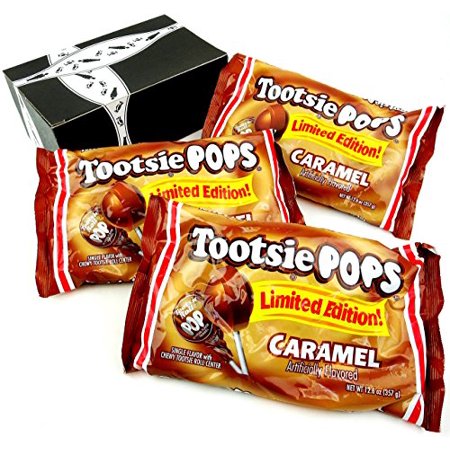 Tootsie Limited Edition Caramel Pops, 12.6 Oz Bags in a BlackTie Box (Pack of 3)