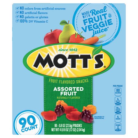 Mott S Fruit Flavored Snacks Assorted Fruit 0.8 Oz.  90 Pk.