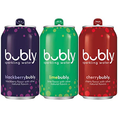 Bubly Sparkling Water, Variety Pack, 3FLV VP, (Lime, Cherry, Blackberry), 12 Fl Oz (Pack of 18)