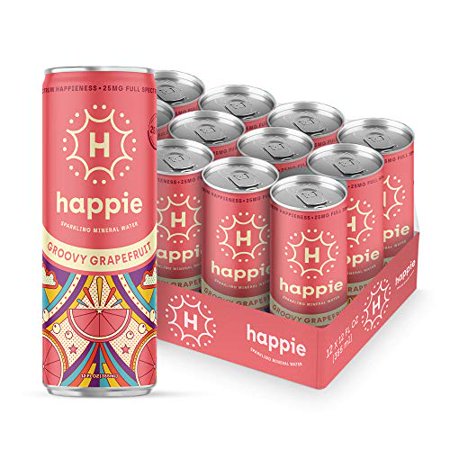 Groovy Grapefruit Happie Sparkling Water with Hemp and Natural Organic Ingredients, Grapefruit Flavor, 12 Fl Oz Can, 12 Cans by Natural Recovery Green