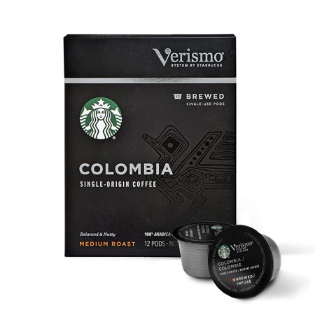 Verismo  Starbucks' Colombia Coffee Pods - Medium Roast, Single Origin, 100% Arabica Coffee Beans, Brewed Coffee  Box with (12) Single-Use Verismo Pod