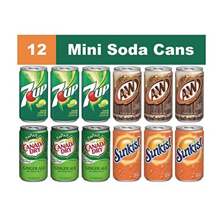 Mini Soda Cans Variety Mix  12 Pack of 7.5 Fl Oz Soft Drinks  a&W Root Beer  Canada Dry Ginger Ale  Sunkist Orange Soda  & 7Up Lemon Lime Flavored Dri