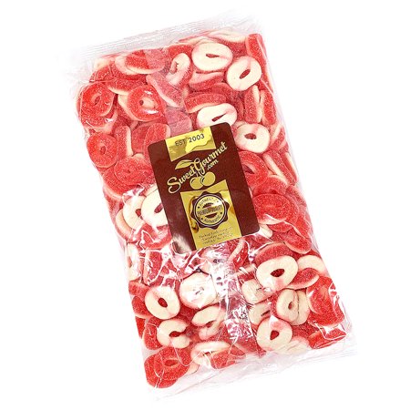 SweetGourmet Gummy Strawberry Rings | Red White Gummi Candy | Halal | 5 Pounds