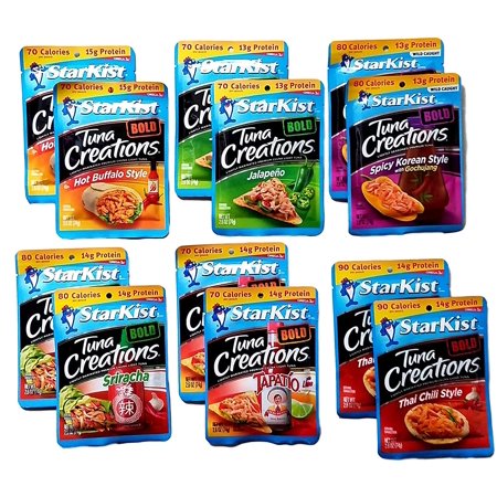 Variety Pack Bundle of 12 Starkist BOLD Tuna Creations - 2.6 Oz Each- 2 NEW Spicy Korean Style with Gochujang, 2 Hot Buffalo Style, 2 Thai Chili Style