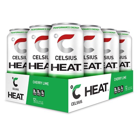 CELSIUS HEAT Cherry Lime Performance Energy Drink, Zero Sugar, 16oz. Can, 12 Pack