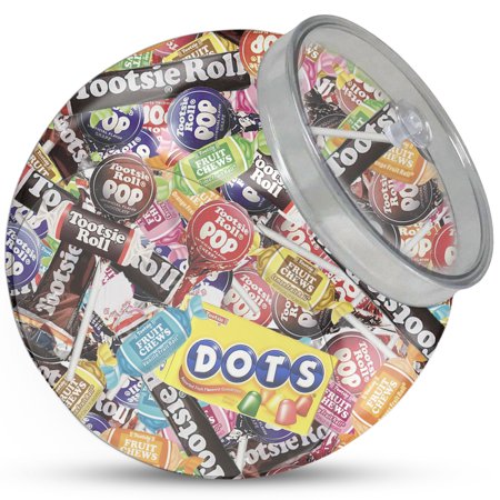 Tootsie Mix Assortment in a Plastic Candy Jar: Tootsie Roll, Tootsie Fruit Rolls, Tootsie Pops, Tootsie Roll Midgees and Mini Dots (2 Pounds)