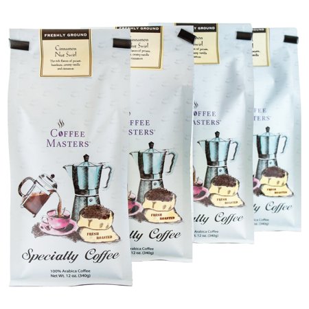 Coffee Masters Flavored Coffee, Cinnamon Nut Swirl, Ground, 12-Ounce Bags (Pack of 4)