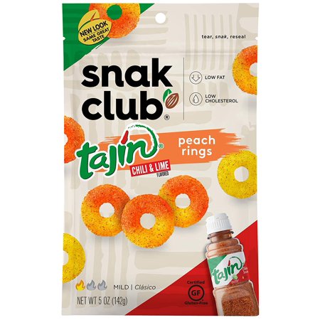 Snak Club Tajin Seasoned Candy Peach Rings Resealable 5 Ounce Bag