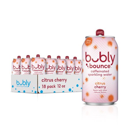 Bubly Bounce Caffeinated Citrus Cherry Flavored Sparkling Water  12 Oz  18 Pack Cans