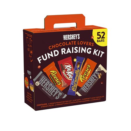 HERSHEYS Chocolate Candy Bar Fund Raising Assortment (HERSHEYS, REESES, KIT KAT, CARAMELLO, REESES PIECES, HERSHEYs with Almonds), 52 Count