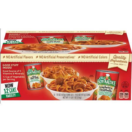 Chef Boyardee Microwavable Mini Ravioli and Spaghetti & Meatballs Variety Pack  (15oz Each Can/12pk)