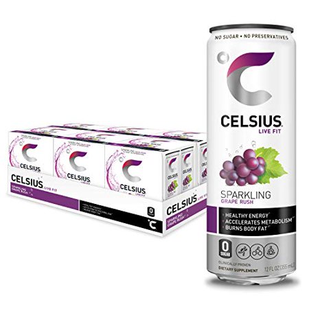 CELSIUS Sparkling Grape Rush Fitness Drink  Zero Sugar  Slim Can  12 Fl Oz (Pack of 24)