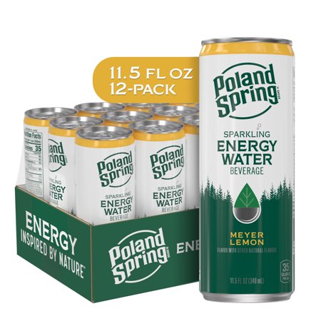 Poland Spring Sparkling Energy Water Beverage Meyer Lemon Flavor 11.5 Fl. Oz. (12 Pack)