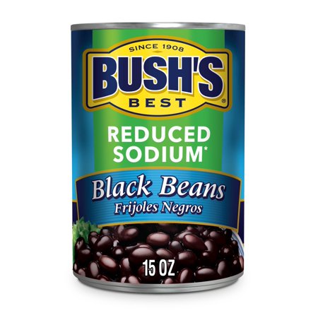 BUSH'S BEST Canned Reduced Sodium Black Beans (Pack of 6), Source of Plant Based Protein and Fiber, Low Fat, Gluten Free, 15 Oz