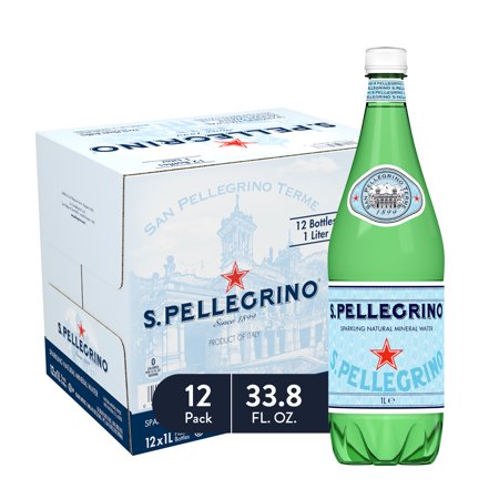 S.Pellegrino Sparkling Natural Mineral Water, 33.8 Fl Oz. Plastic Bottles (Pack of 12)