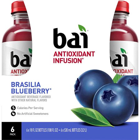 Bai Flavored Water  Brasilia Blueberry  Antioxidant Infused Drinks  18 Fluid Ounce Bottles  6 Count