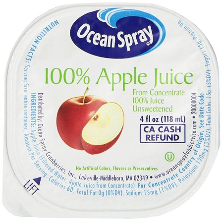 Ocean Spray 100% Apple Juice, 4 Ounce Cup (Pack of 48)