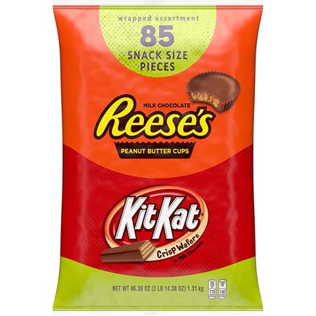 REESE'S and KIT KAT Assorted Milk Chocolate Snack Size Candy, Valentine's Day, 46.38 Oz. Bulk Variety Bag (85 Pieces)
