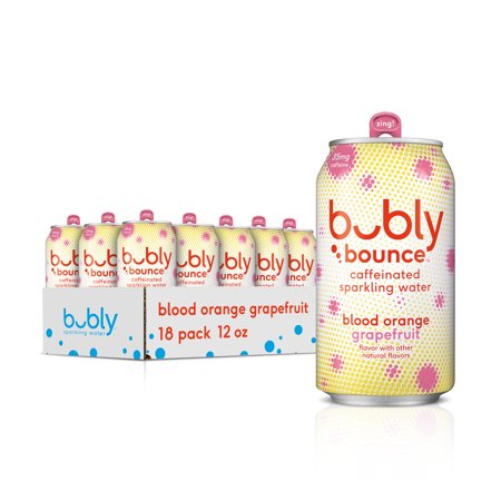 (18 Cans) Bubly Bounce Caffeinated Sparkling Water, Blood Orange Grapefruit, 12 Fl Oz